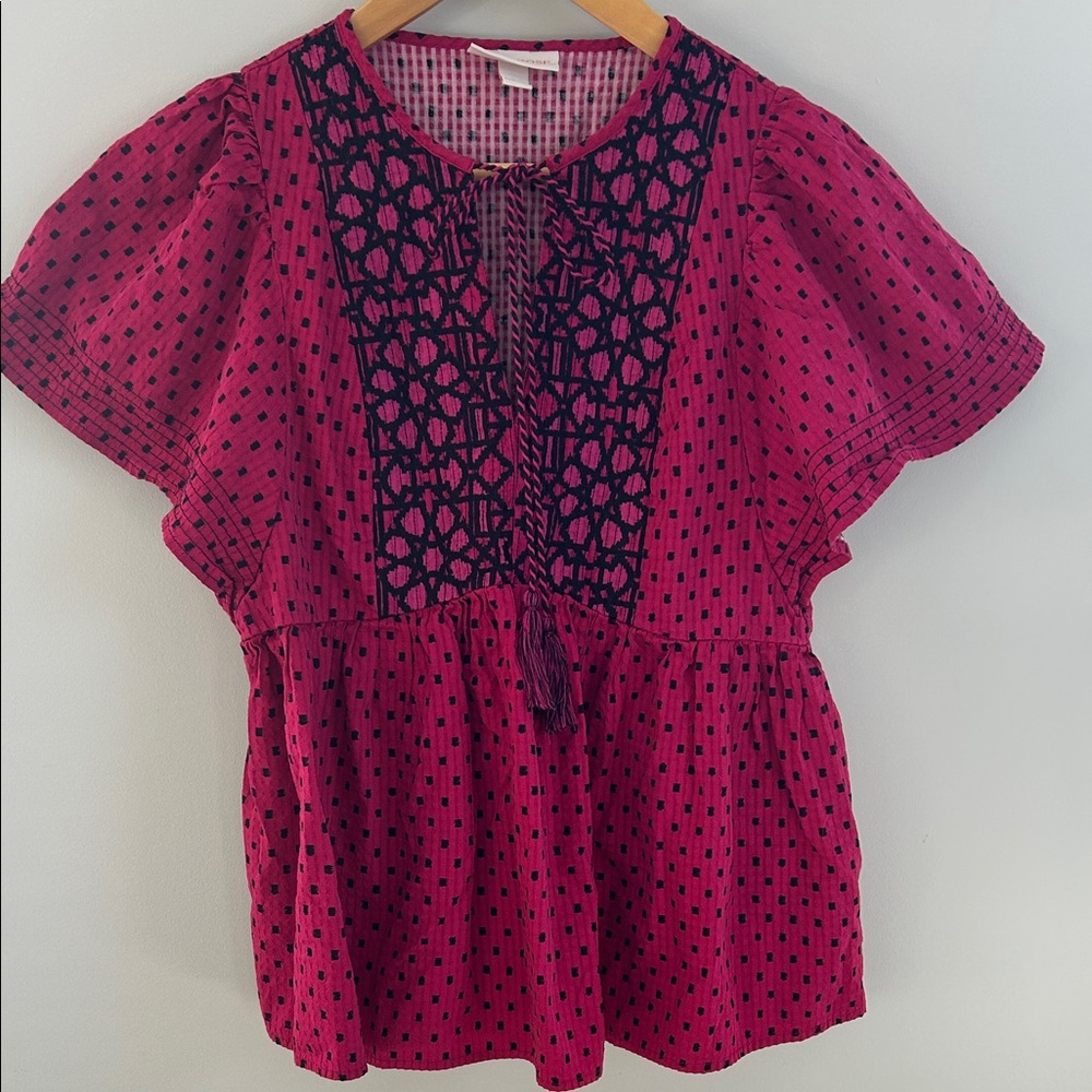 Knox Rose Fuchsia and Black Patterned Blouse